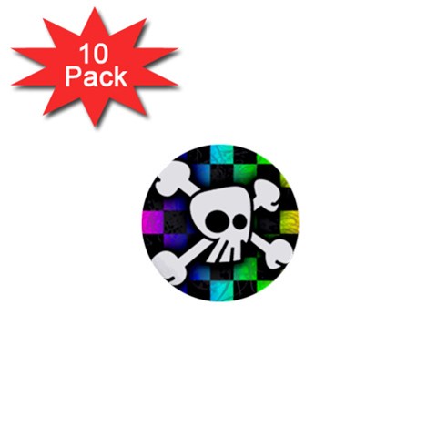 Checker Rainbow Skull 1  Mini Button (10 pack)  from ArtsNow.com Front