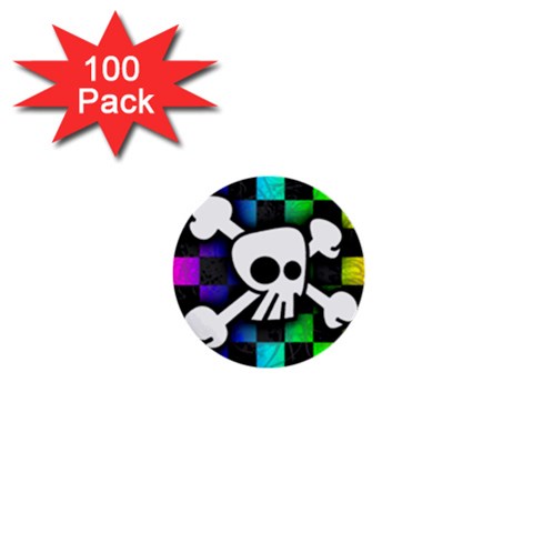 Checker Rainbow Skull 1  Mini Button (100 pack)  from ArtsNow.com Front