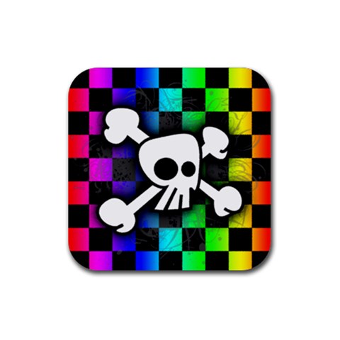 Checker Rainbow Skull Rubber Coaster (Square) from ArtsNow.com Front