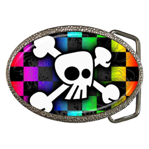 Checker Rainbow Skull Belt Buckle from ArtsNow.com Front