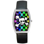 Checker Rainbow Skull Barrel Style Metal Watch