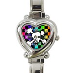 Checker Rainbow Skull Heart Italian Charm Watch