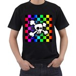 Checker Rainbow Skull Men s T-Shirt (Black)