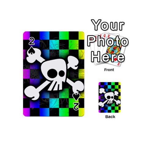 Checker Rainbow Skull Playing Cards 54 Designs (Mini) from ArtsNow.com Front - Spade2