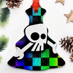 Checker Rainbow Skull Christmas Tree Ornament (Two Sides)