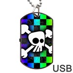 Checker Rainbow Skull Dog Tag USB Flash (One Side)