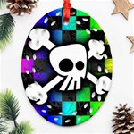 Checker Rainbow Skull Oval Filigree Ornament (Two Sides)