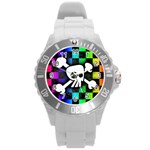 Checker Rainbow Skull Round Plastic Sport Watch (L)