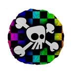 Checker Rainbow Skull Standard 15  Premium Round Cushion 