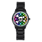 Checker Rainbow Skull Stainless Steel Round Watch