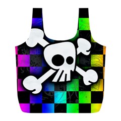 Checker Rainbow Skull Full Print Recycle Bag (L) from ArtsNow.com Back