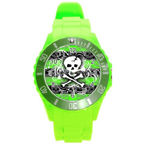 Deathrock Skull Round Plastic Sport Watch (L) from ArtsNow.com Front