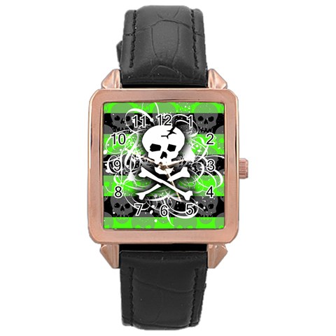 Deathrock Skull Rose Gold Leather Watch  from ArtsNow.com Front