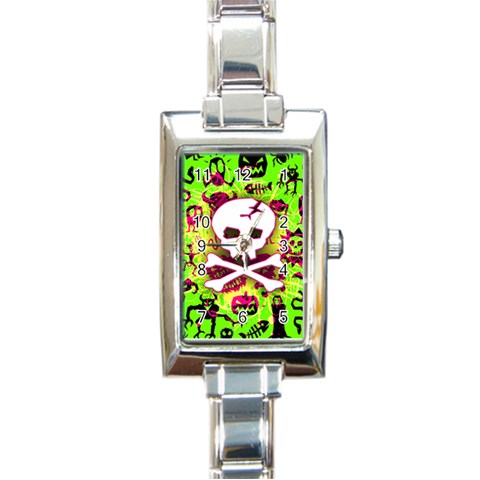 Deathrock Skull & Crossbones Rectangle Italian Charm Watch from ArtsNow.com Front