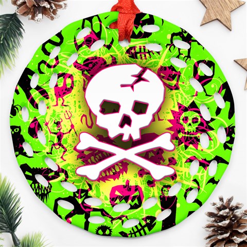 Deathrock Skull & Crossbones Ornament (Round Filigree) from ArtsNow.com Front