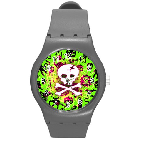 Deathrock Skull & Crossbones Round Plastic Sport Watch (M) from ArtsNow.com Front