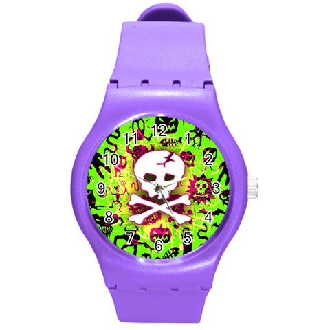 Deathrock Skull & Crossbones Round Plastic Sport Watch (M) from ArtsNow.com Front