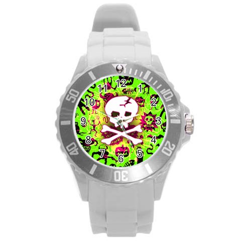 Deathrock Skull & Crossbones Round Plastic Sport Watch (L) from ArtsNow.com Front