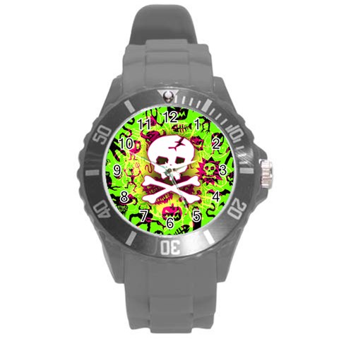 Deathrock Skull & Crossbones Round Plastic Sport Watch (L) from ArtsNow.com Front