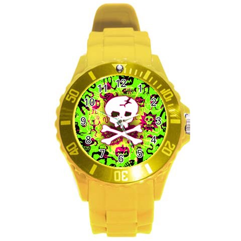 Deathrock Skull & Crossbones Round Plastic Sport Watch (L) from ArtsNow.com Front