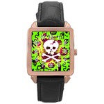 Deathrock Skull & Crossbones Rose Gold Leather Watch 