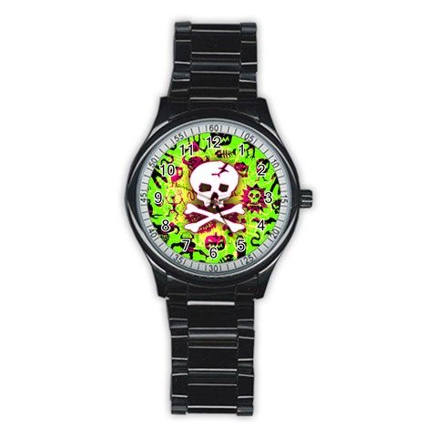 Deathrock Skull & Crossbones Stainless Steel Round Watch from ArtsNow.com Front
