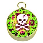 Deathrock Skull & Crossbones Gold Compass