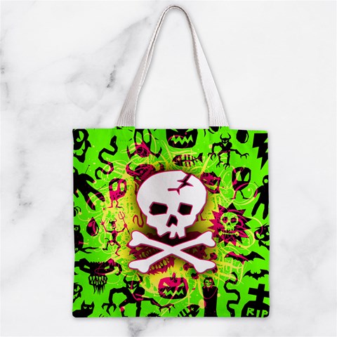 Deathrock Skull & Crossbones Zipper Grocery Tote Bag from ArtsNow.com Front