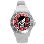 Emo Girl Skull Round Plastic Sport Watch (L)