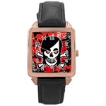 Emo Girl Skull Rose Gold Leather Watch 