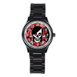 Emo Girl Skull Stainless Steel Round Watch