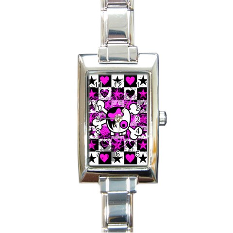 Emo Scene Girl Skull Rectangle Italian Charm Watch from ArtsNow.com Front