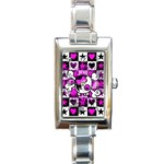 Emo Scene Girl Skull Rectangle Italian Charm Watch
