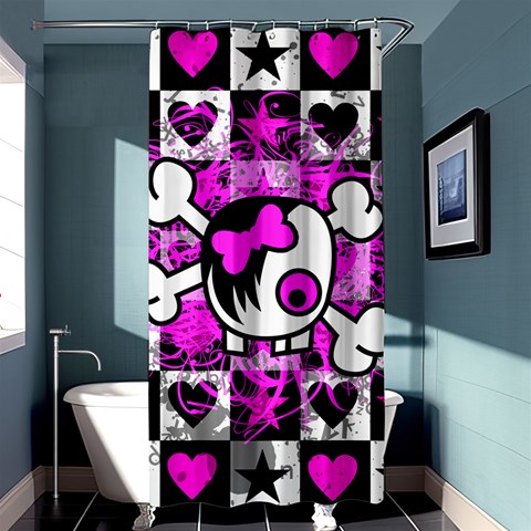 Emo Scene Girl Skull Shower Curtain 36  x 72  (Stall) from ArtsNow.com Curtain(36 X72 ) - 33.26 x66.24  Curtain(36 X72 )