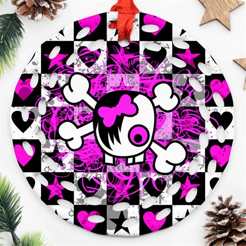 Emo Scene Girl Skull Round Filigree Ornament (Two Sides) from ArtsNow.com Front