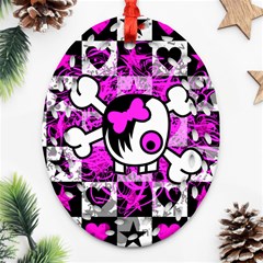 Emo Scene Girl Skull Oval Filigree Ornament (Two Sides) from ArtsNow.com Front