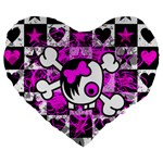 Emo Scene Girl Skull Large 19  Premium Heart Shape Cushion