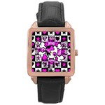 Emo Scene Girl Skull Rose Gold Leather Watch 