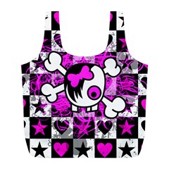 Emo Scene Girl Skull Full Print Recycle Bag (L) from ArtsNow.com Front