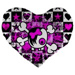 Emo Scene Girl Skull Large 19  Premium Flano Heart Shape Cushion