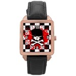 Emo Skull Rose Gold Leather Watch 