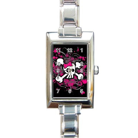Girly Skull & Crossbones Rectangle Italian Charm Watch from ArtsNow.com Front