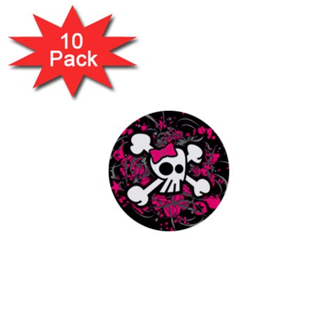Girly Skull & Crossbones 1  Mini Button (10 pack)  from ArtsNow.com Front