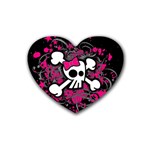 Girly Skull & Crossbones Rubber Heart Coaster (4 pack)