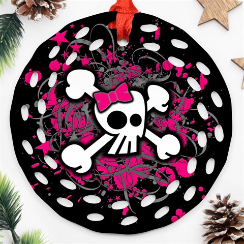 Girly Skull & Crossbones Ornament (Round Filigree) from ArtsNow.com Front