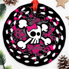 Girly Skull & Crossbones Round Filigree Ornament (Two Sides) from ArtsNow.com Front