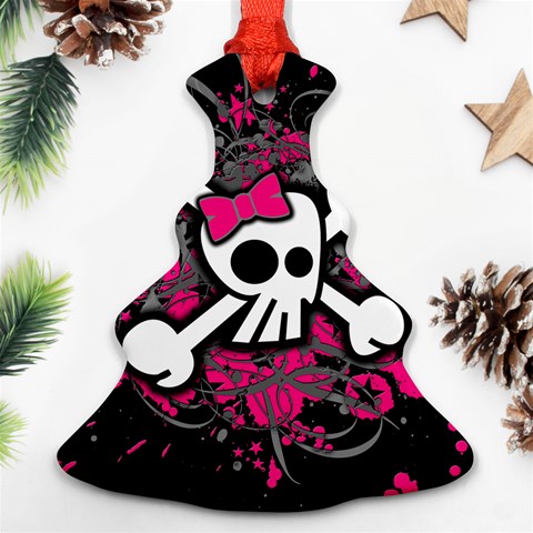 Girly Skull & Crossbones Christmas Tree Ornament (Two Sides) from ArtsNow.com Front