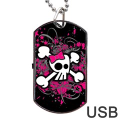 Girly Skull & Crossbones Dog Tag USB Flash (Two Sides) from ArtsNow.com Front