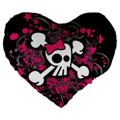 Girly Skull & Crossbones Large 19  Premium Heart Shape Cushion from ArtsNow.com Front