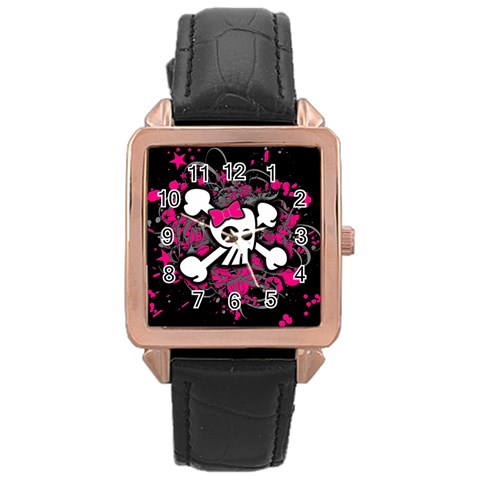 Girly Skull & Crossbones Rose Gold Leather Watch  from ArtsNow.com Front